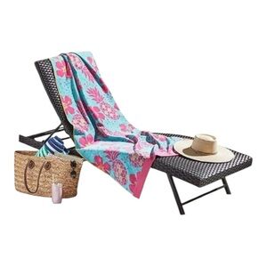 XL Members Mark Plush Beach Towel Flowers & Pinapples Pink & Blue 72” x 40”